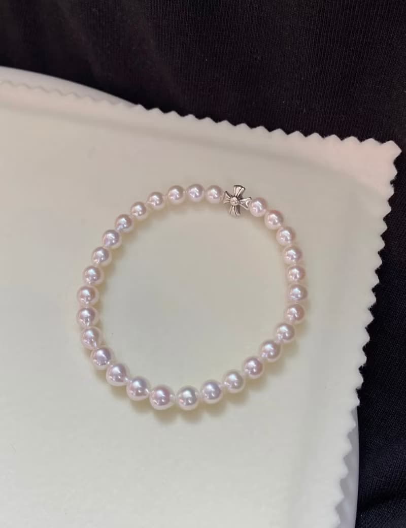 YuanPearl天然高級極光近正圓彈力款珍珠手鍊純銀手鍊