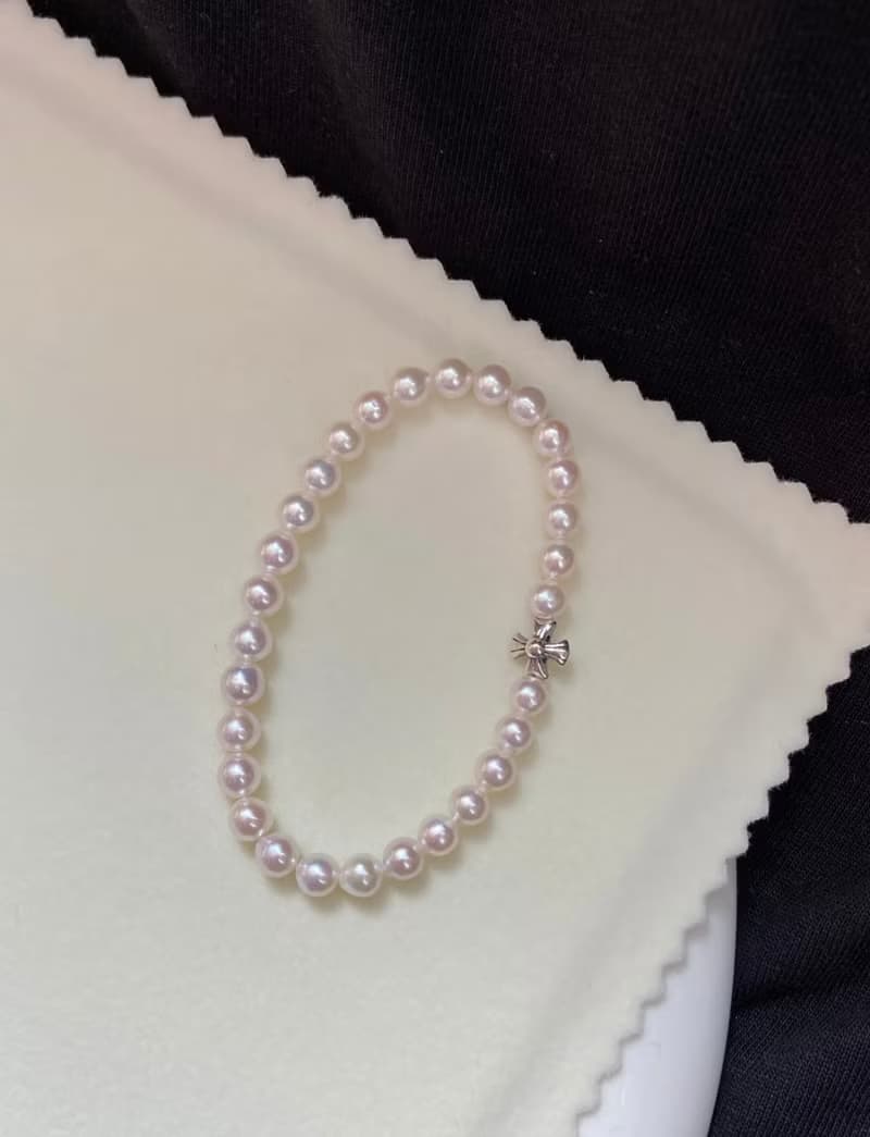 YuanPearl天然高級極光近正圓彈力款珍珠手鍊純銀手鍊