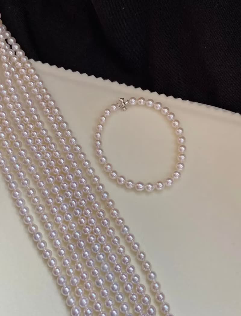 YuanPearl天然高級極光近正圓彈力款珍珠手鍊純銀手鍊