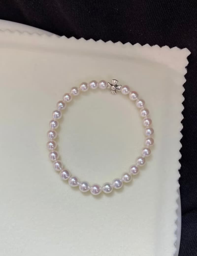 YuanPearl天然高級極光近正圓彈力款珍珠手鍊純銀手鍊