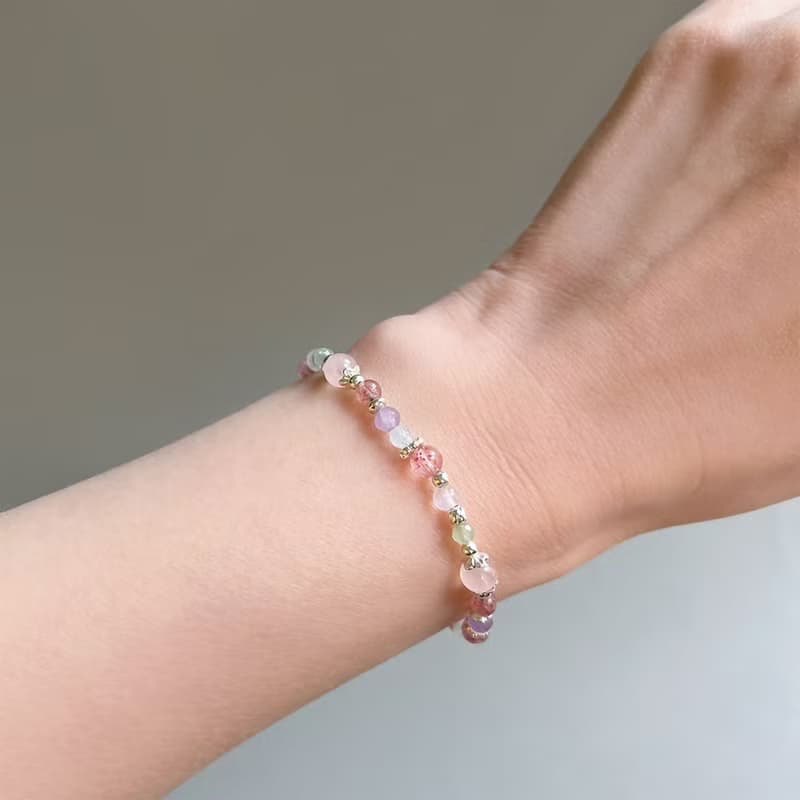 草莓晶粉晶薰衣草紫晶925純銀手鍊
