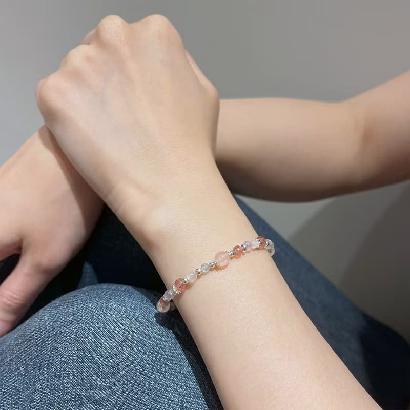 草莓晶粉晶薰衣草紫晶925純銀手鍊