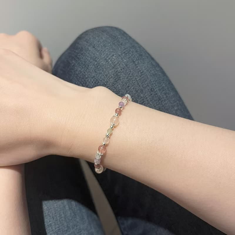 草莓晶粉晶薰衣草紫晶925純銀手鍊