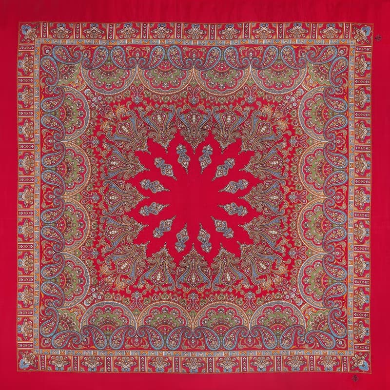 Pavlovo Posad Russian Shawl 100% Wool Scarf 125x125 cm Wrap Silk Fringe 1581-5