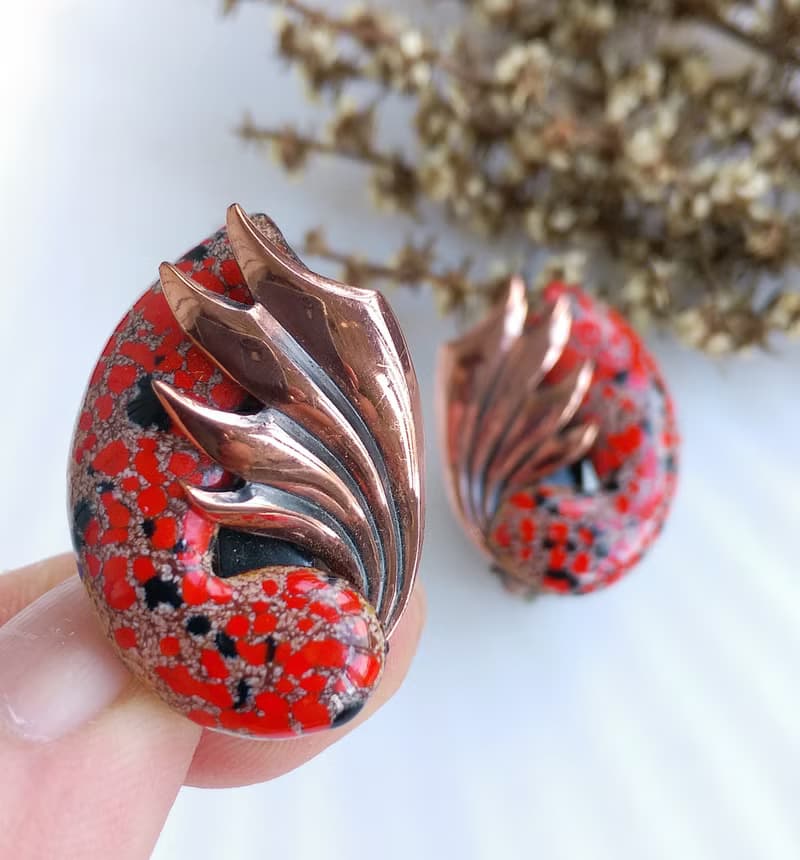 Vintage Jewelry 西洋古董飾品 MATISSE Renoir 對稱紅 夾式耳環