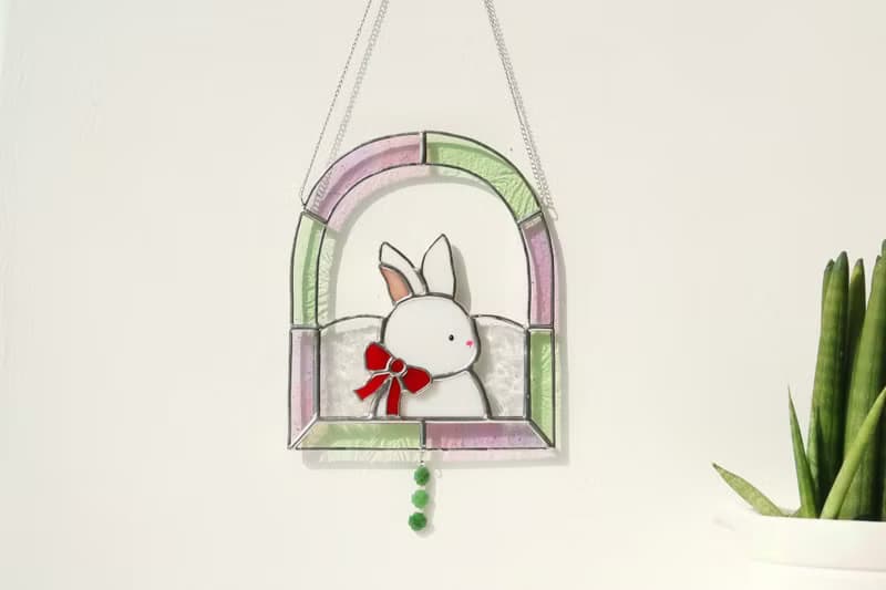 Mr. Bunny with a Ribbon – Arch Frame Suncatcher
