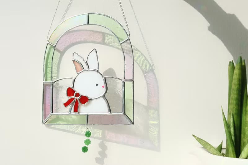 Mr. Bunny with a Ribbon – Arch Frame Suncatcher