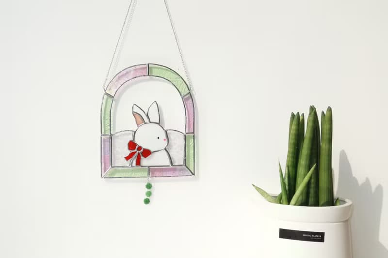 Mr. Bunny with a Ribbon – Arch Frame Suncatcher