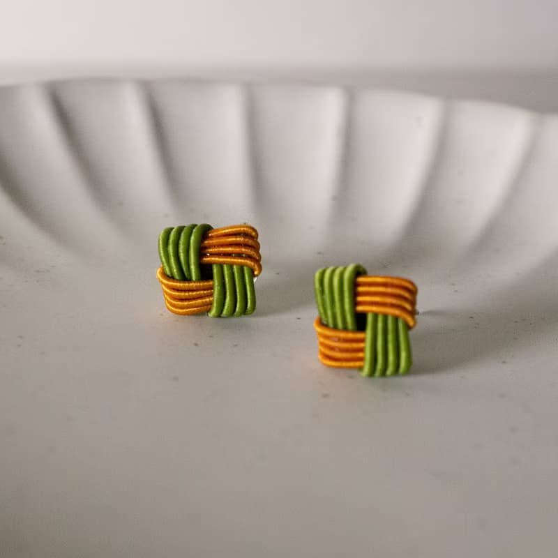 【Veverka】方線-水引耳環 編織 水引細工 方塊 耳夾 貼耳