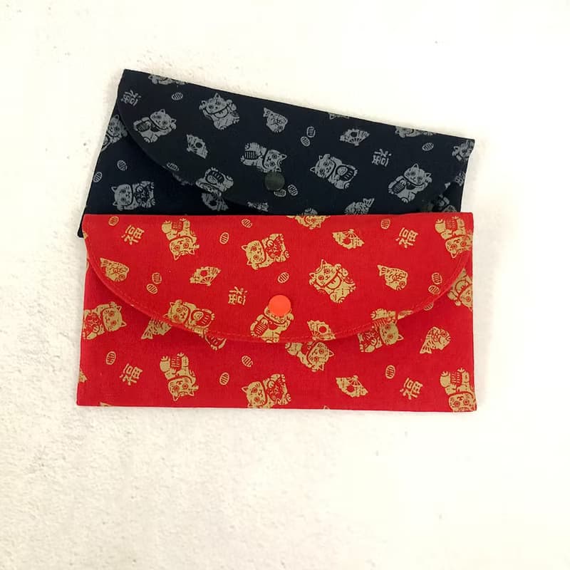招財貓 手工長型布紅包袋 存摺袋