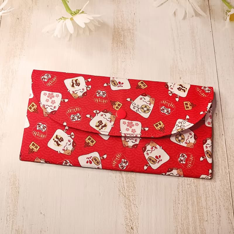 招財貓 手工長型布紅包袋 存摺袋