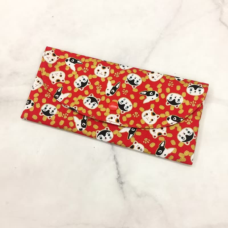 招財貓 手工長型布紅包袋 存摺袋