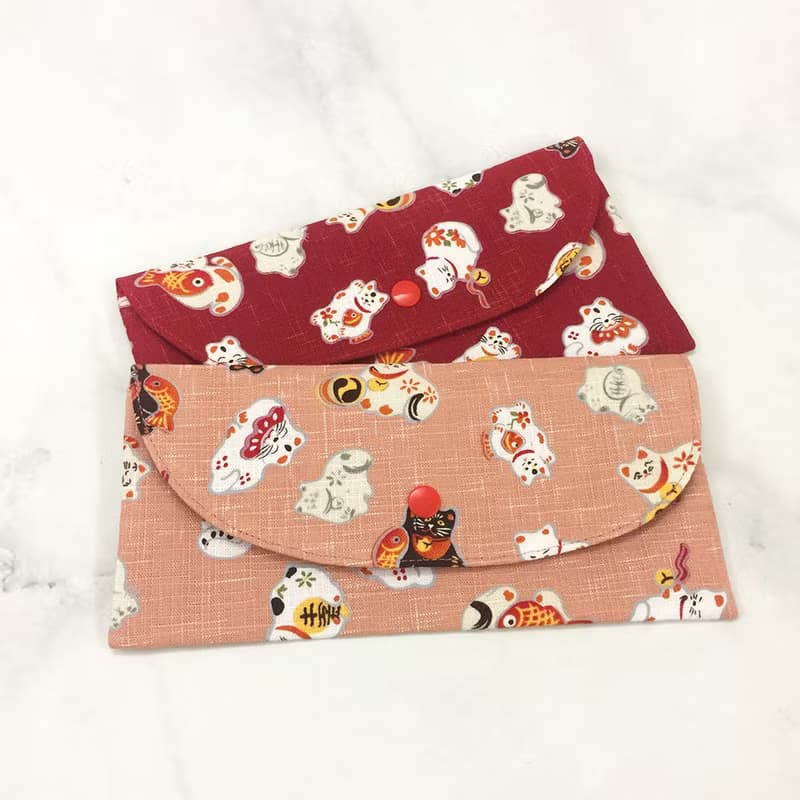 招財貓 手工長型布紅包袋 存摺袋