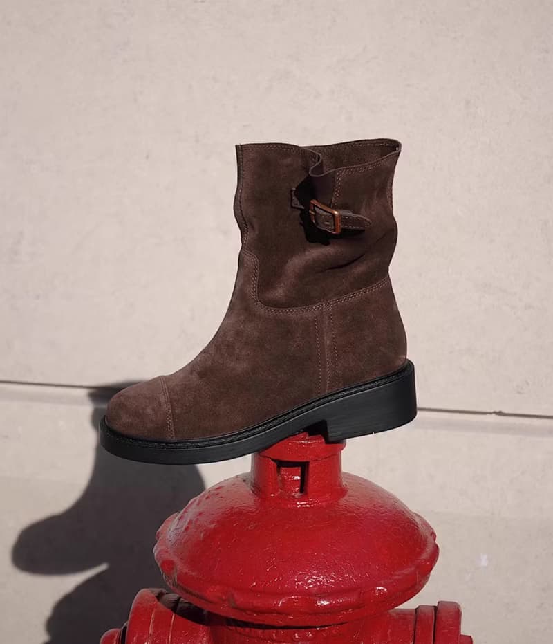 鬆弛感 絨面皺皺堆堆靴 工程師短靴 手工製