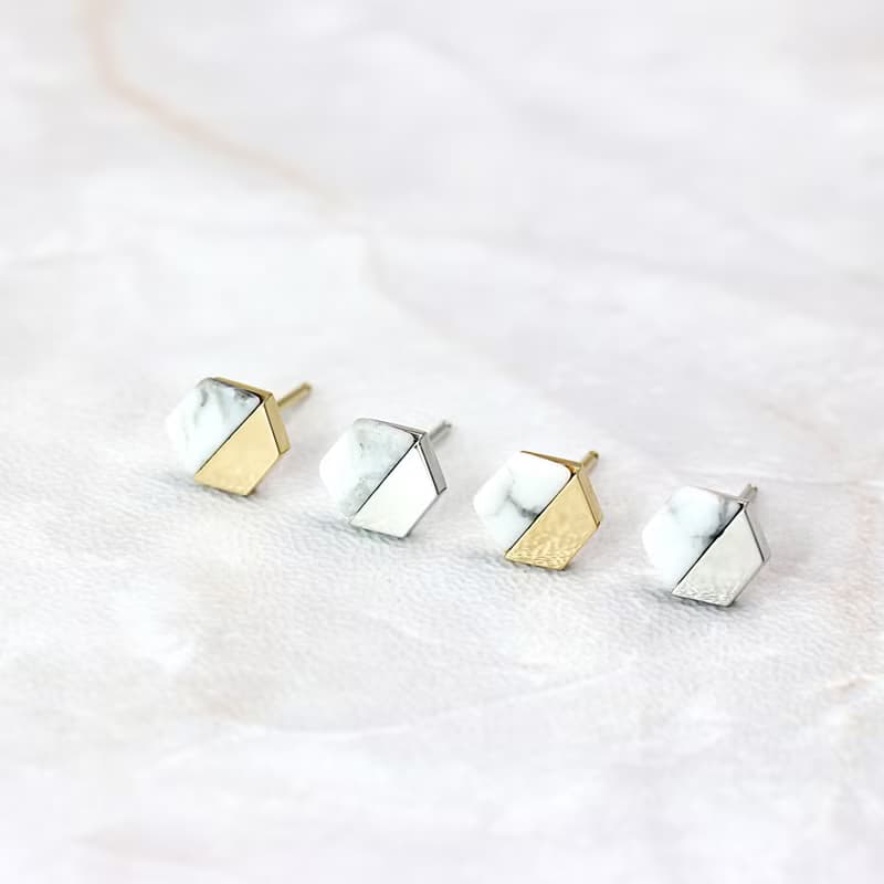 【時尚穿搭小品】大理石紋六角耳環  抗過敏醫療鋼