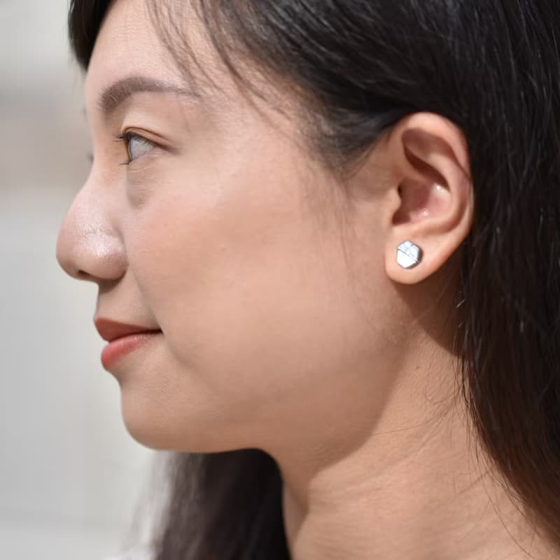 【時尚穿搭小品】大理石紋六角耳環  抗過敏醫療鋼
