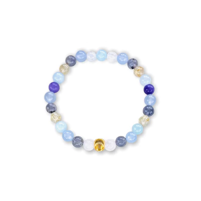 戀秋紫 鈦晶 海藍寶  南非冰藍玉髓 堇青石 月光石  黃金手鍊