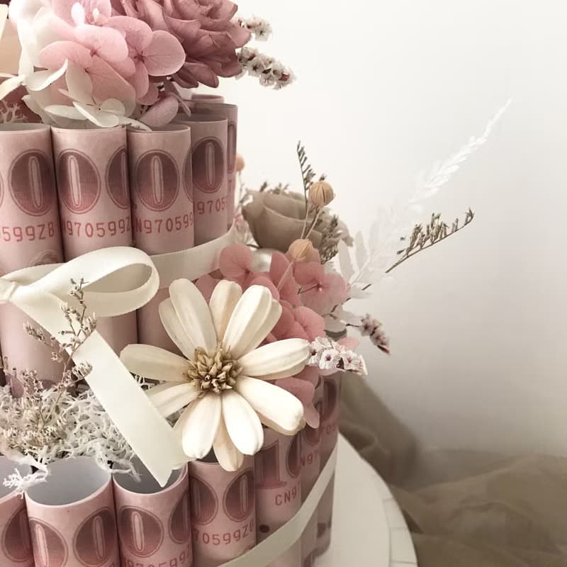 情人節有錢花兩層蛋糕 永生花鈔票 母親節父親節生日週年開幕禮物