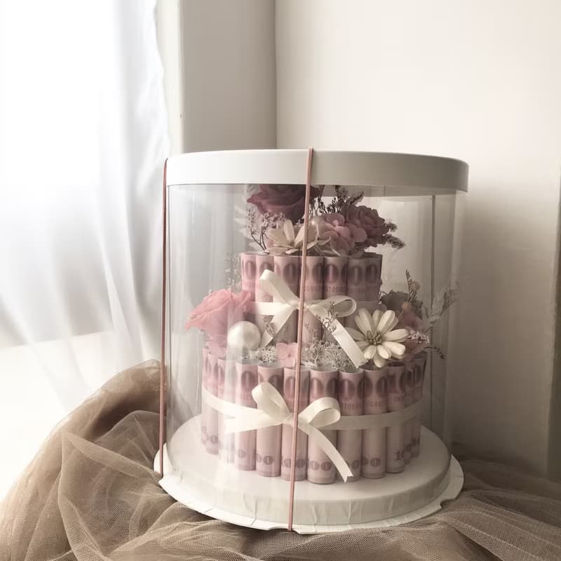 情人節有錢花兩層蛋糕 永生花鈔票 母親節父親節生日週年開幕禮物