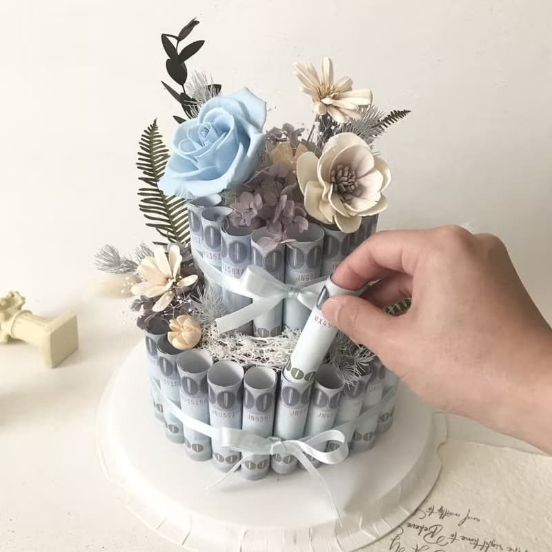 情人節有錢花兩層蛋糕 永生花鈔票 母親節父親節生日週年開幕禮物