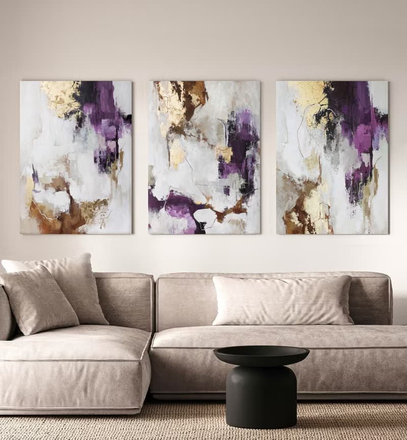 Purple Abstract Art | Purple Painting | Triptych Wall Art | Pink Flux set of 3