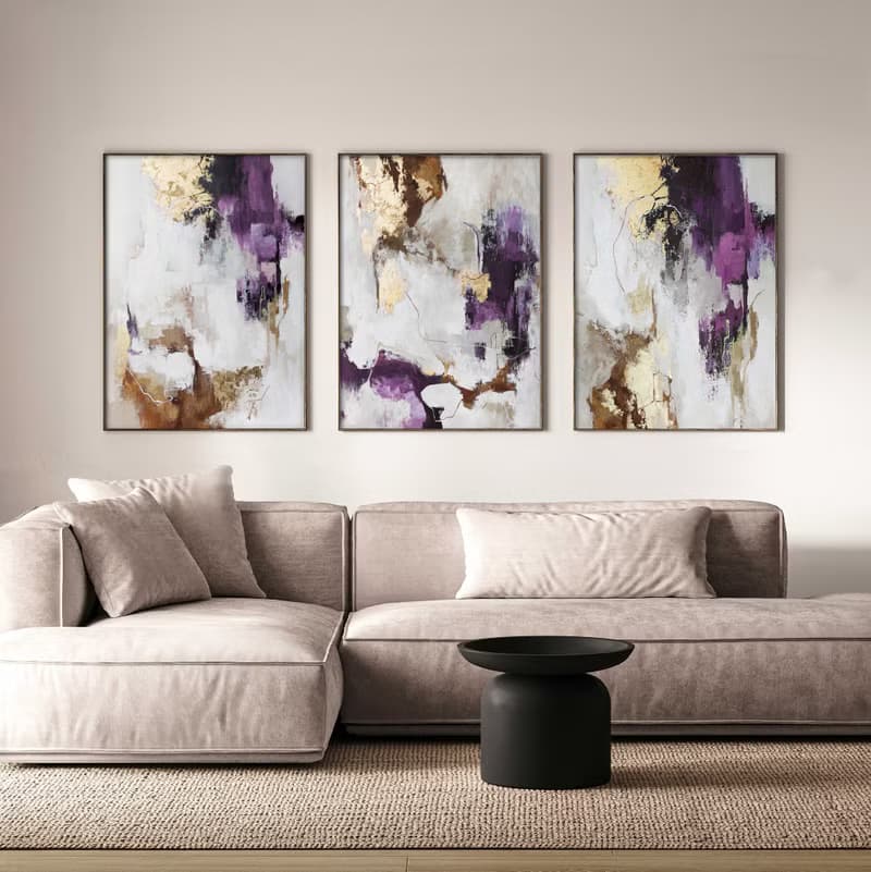 Purple Abstract Art | Purple Painting | Triptych Wall Art | Pink Flux set of 3