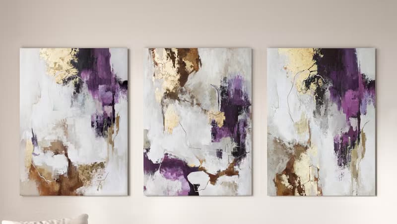 Purple Abstract Art | Purple Painting | Triptych Wall Art | Pink Flux set of 3