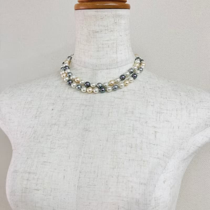 ガラスmixパールオールノットオペラネックレス/8mm約80cm/タヒチアンmix/made in japan