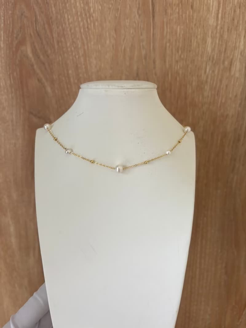 YuanPearl極光小燈泡天然近圓滿天星珍珠項鍊銀鍍18k真金材質通勤