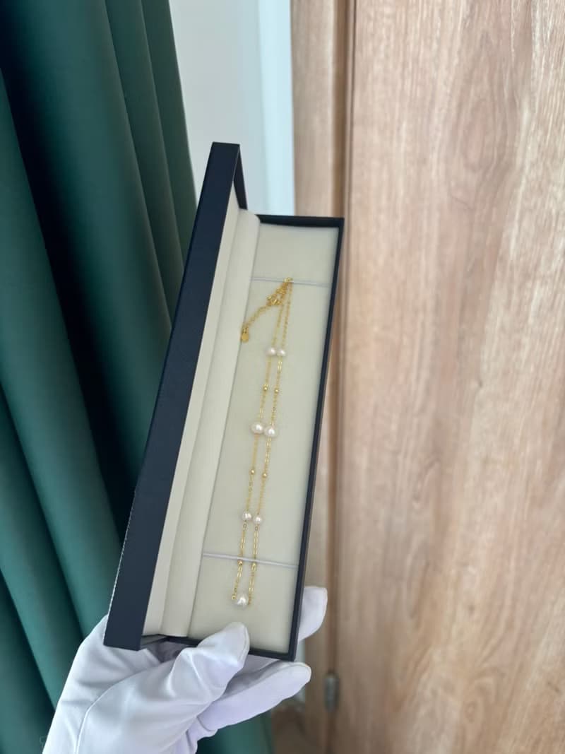 YuanPearl極光小燈泡天然近圓滿天星珍珠項鍊銀鍍18k真金材質通勤