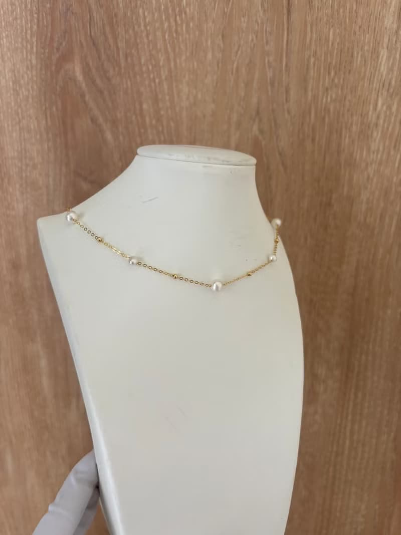 YuanPearl極光小燈泡天然近圓滿天星珍珠項鍊銀鍍18k真金材質通勤