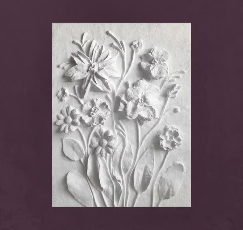 牆壁雕塑藝術 3D 花卉牆壁藝術白色淺浮雕植物裝飾花卉