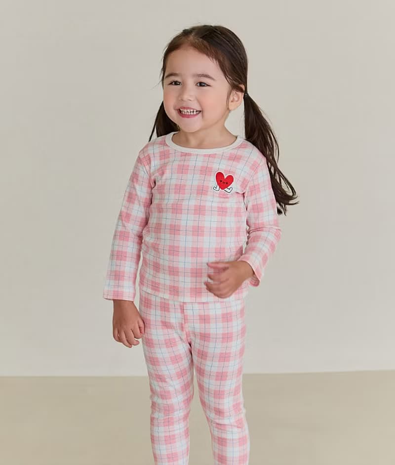 格紋桃紅愛心-舒棉雲柔衣長袖韓國童裝-K52609