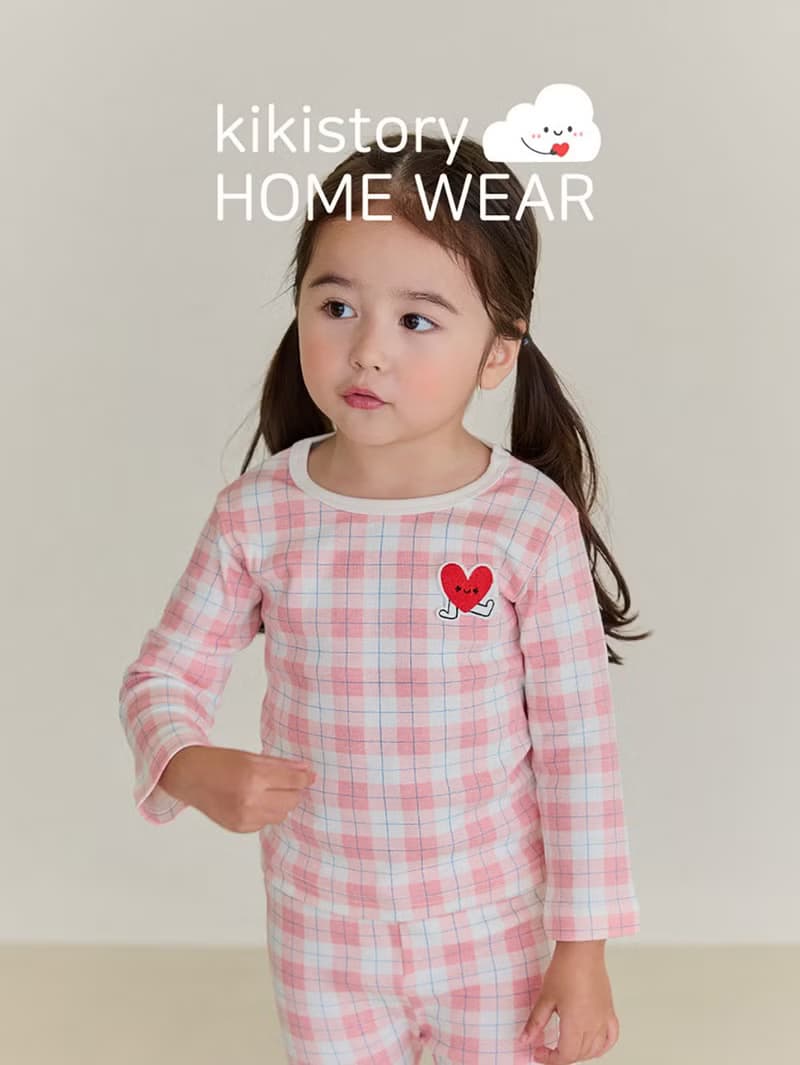 格紋桃紅愛心-舒棉雲柔衣長袖韓國童裝-K52609