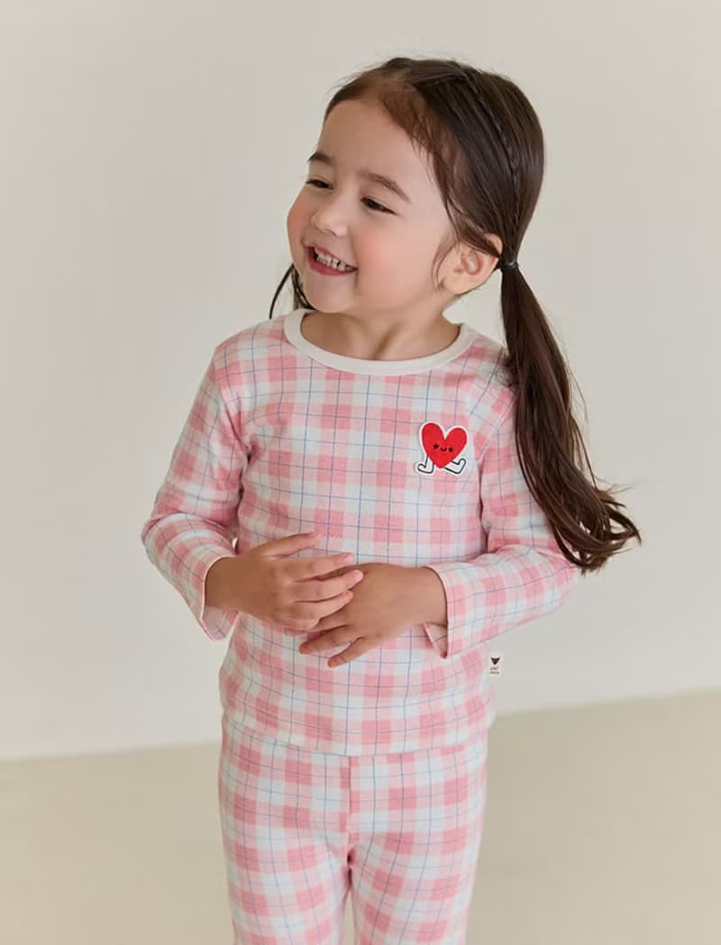 格紋桃紅愛心-舒棉雲柔衣長袖韓國童裝-K52609