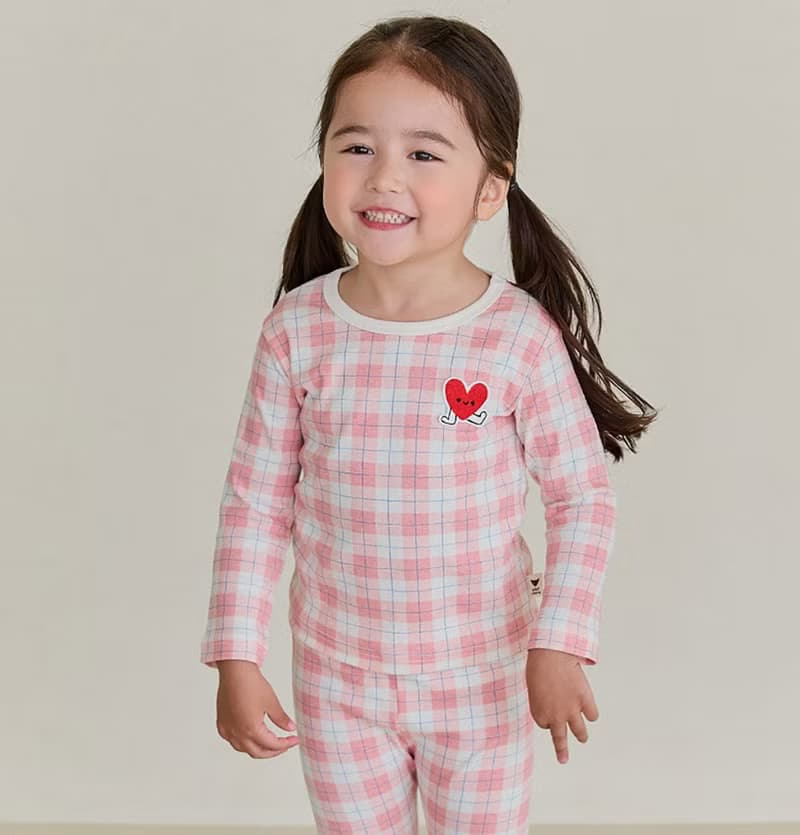 格紋桃紅愛心-舒棉雲柔衣長袖韓國童裝-K52609