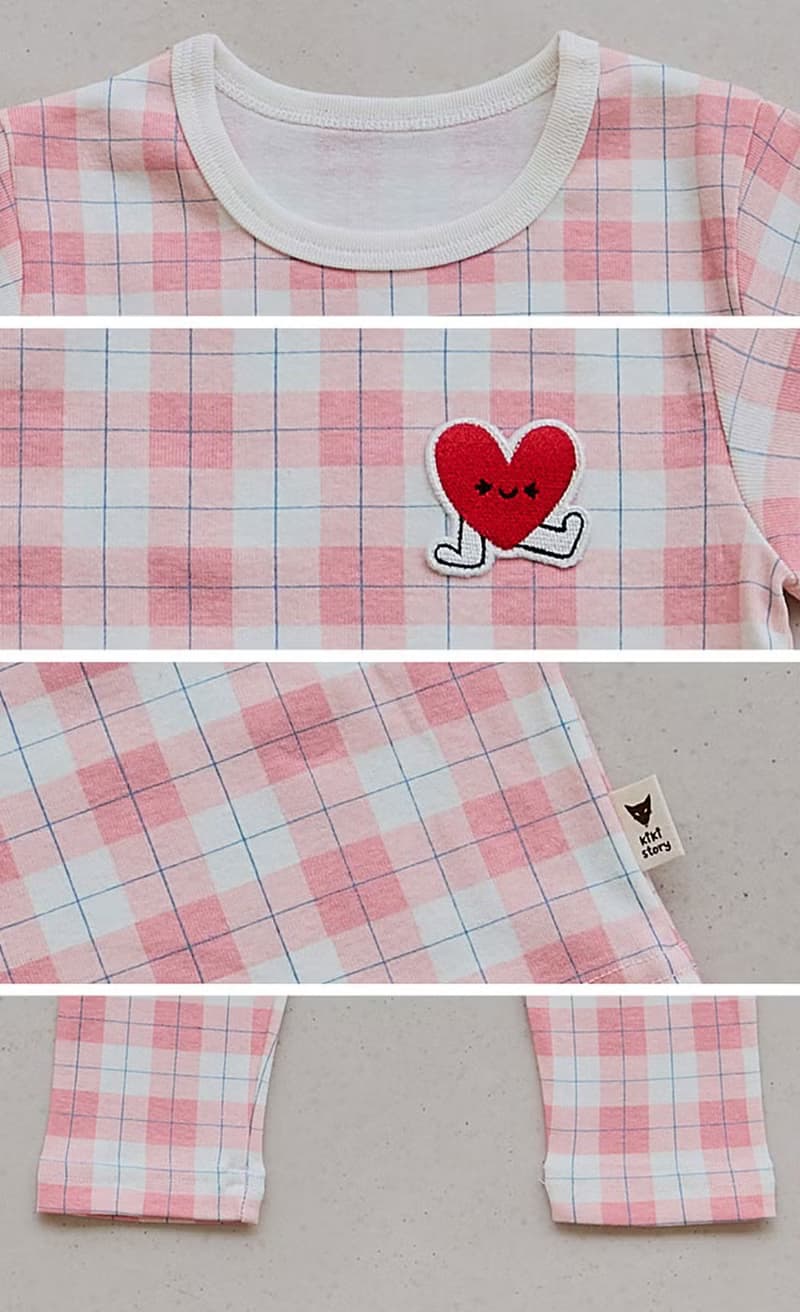 格紋桃紅愛心-舒棉雲柔衣長袖韓國童裝-K52609