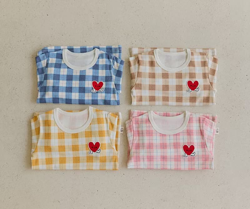 格紋桃紅愛心-舒棉雲柔衣長袖韓國童裝-K52609