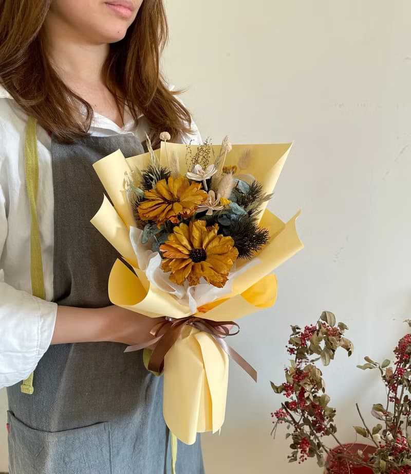 畢業花束 太陽花 乾燥花束 永生花 送禮花束 慶開幕