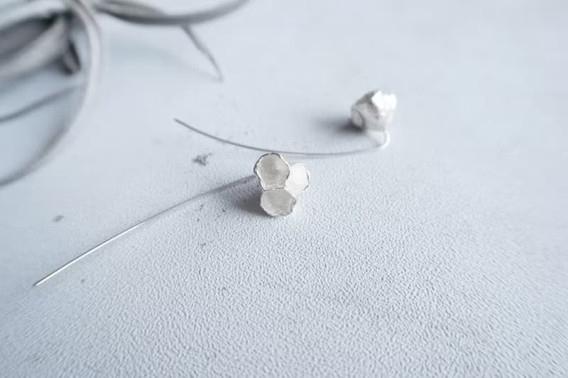 925純銀 蜂巢 花 耳針耳環