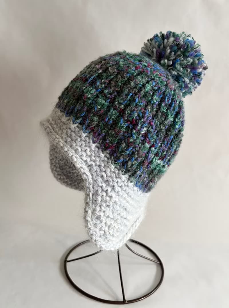 油畫風配色手工編織遮耳帽 / 毛線帽