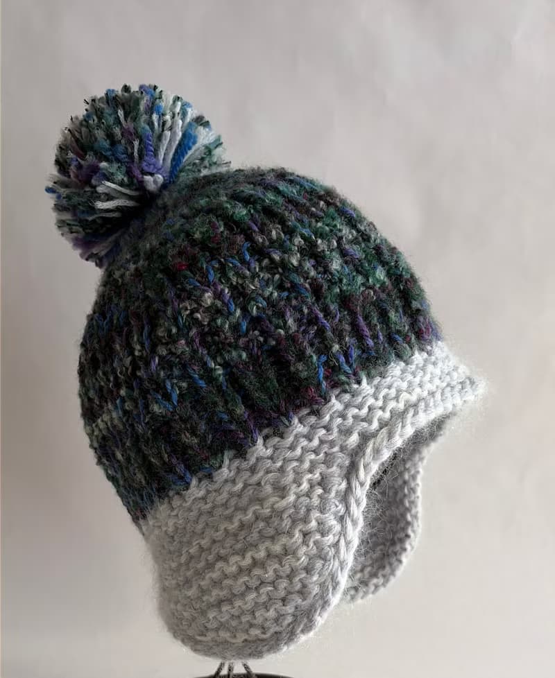 油畫風配色手工編織遮耳帽 / 毛線帽