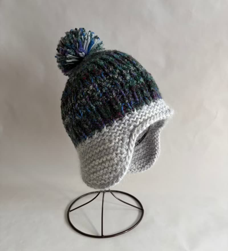 油畫風配色手工編織遮耳帽 / 毛線帽