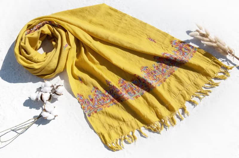 喀什米爾Cashmere/羊絨圍巾/純羊毛圍巾披巾/戒指絨披肩-刺繡花朵