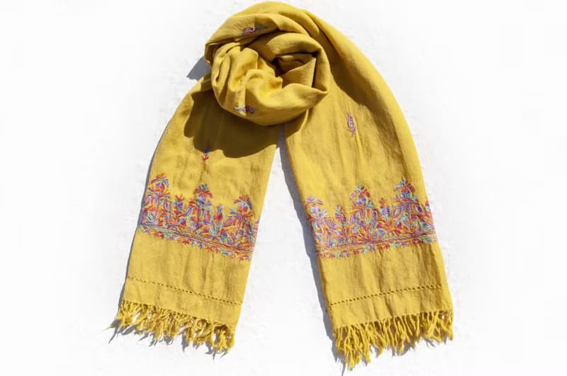 喀什米爾Cashmere/羊絨圍巾/純羊毛圍巾披巾/戒指絨披肩-刺繡花朵