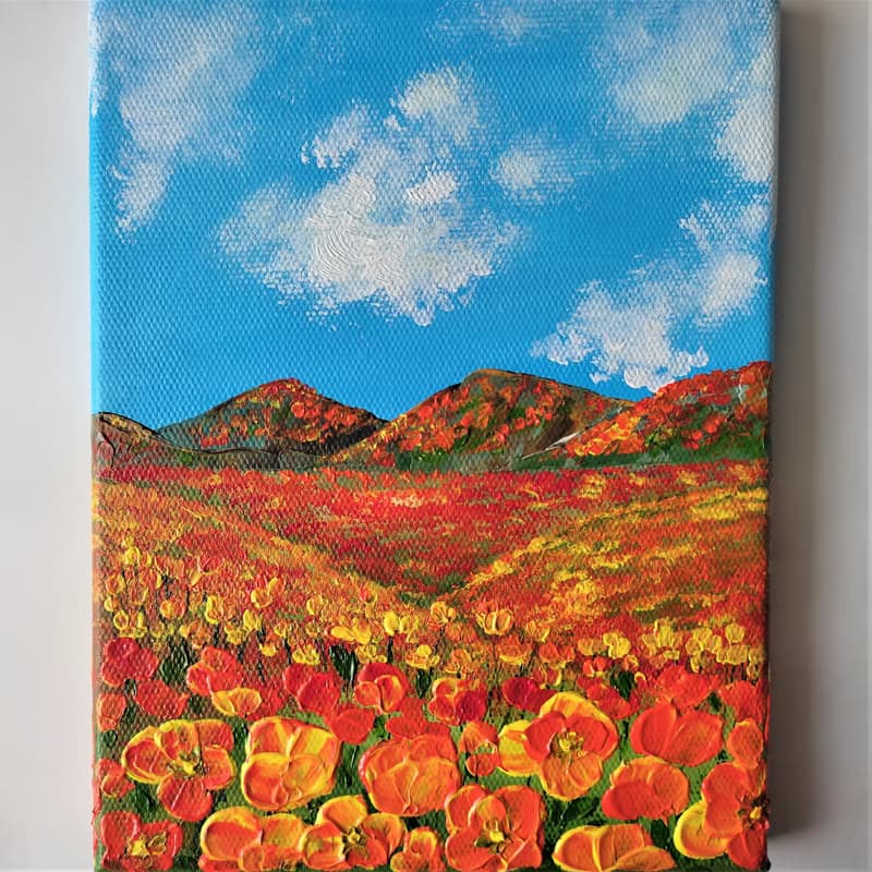 加州罌粟畫花卉牆飾帆布畫喬遷禮物紅黃花亞克力無框畫掛花畫