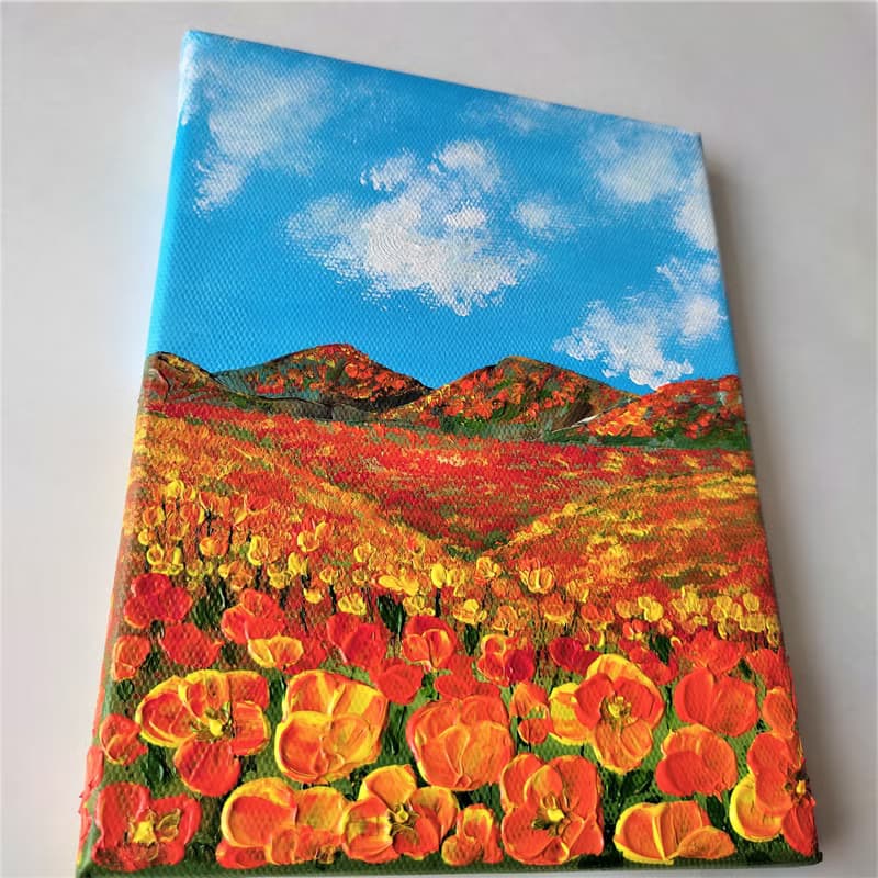 加州罌粟畫花卉牆飾帆布畫喬遷禮物紅黃花亞克力無框畫掛花畫