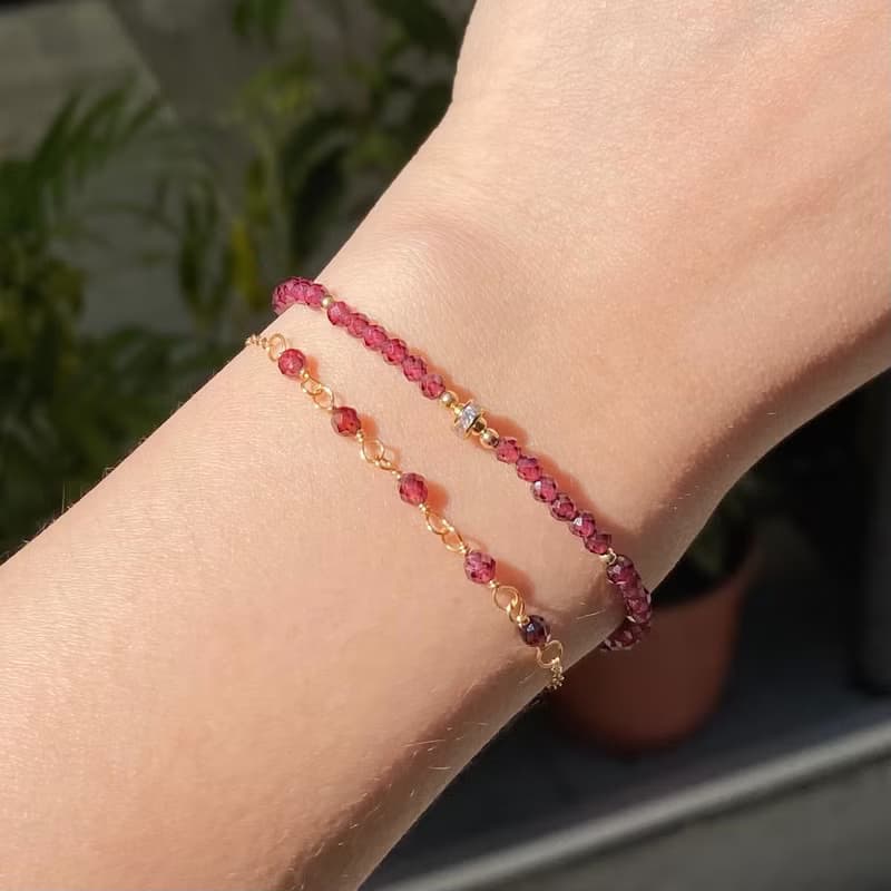 ITS-B108【設計款・石榴石】天然石水晶手鍊手環