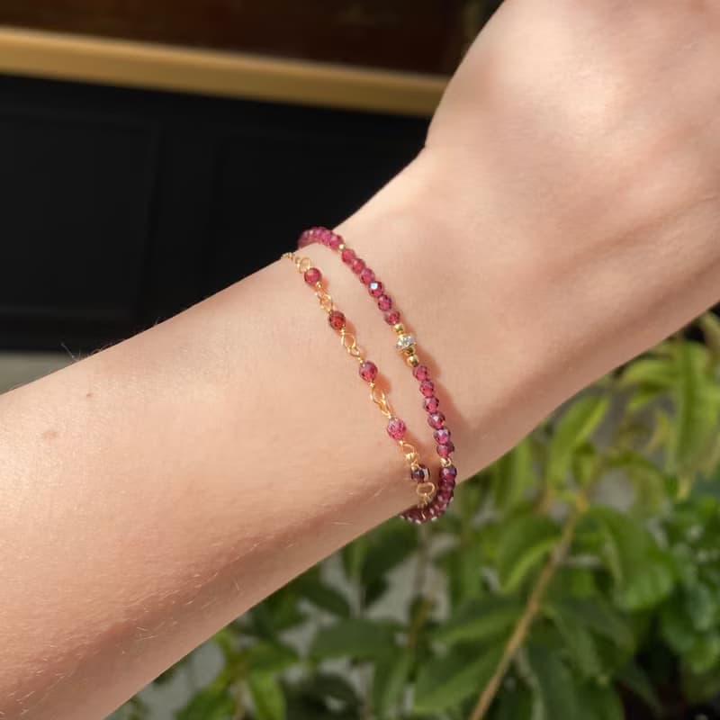 ITS-B108【設計款・石榴石】天然石水晶手鍊手環