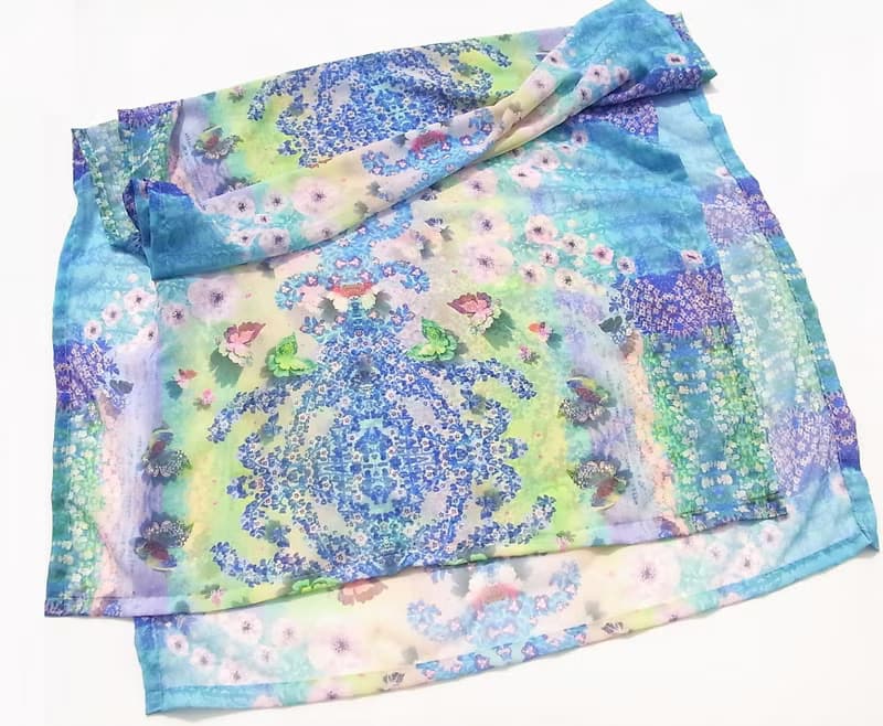 【Beautiful fountain &flower-colored butterflies】シフォン　ストール　スカーフ　母の日　誕生日プレゼント